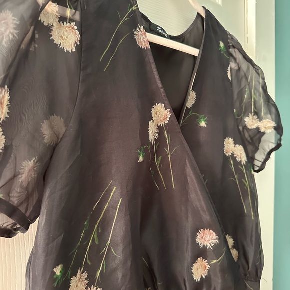 Madewell Silk Floral Wrap Crop Top | Sheer Black | Size L - Picture 3 of 6